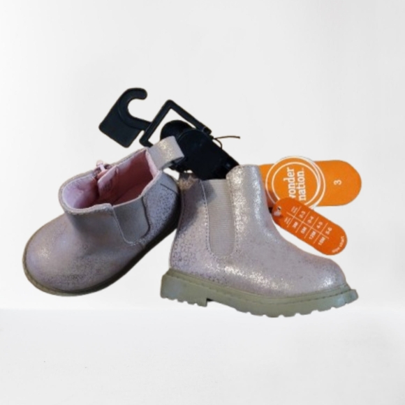 M7) Wonder Nation Pink Glitter Chelsea Boots – Toddler Girl Size 3T - Picture 10 of 11